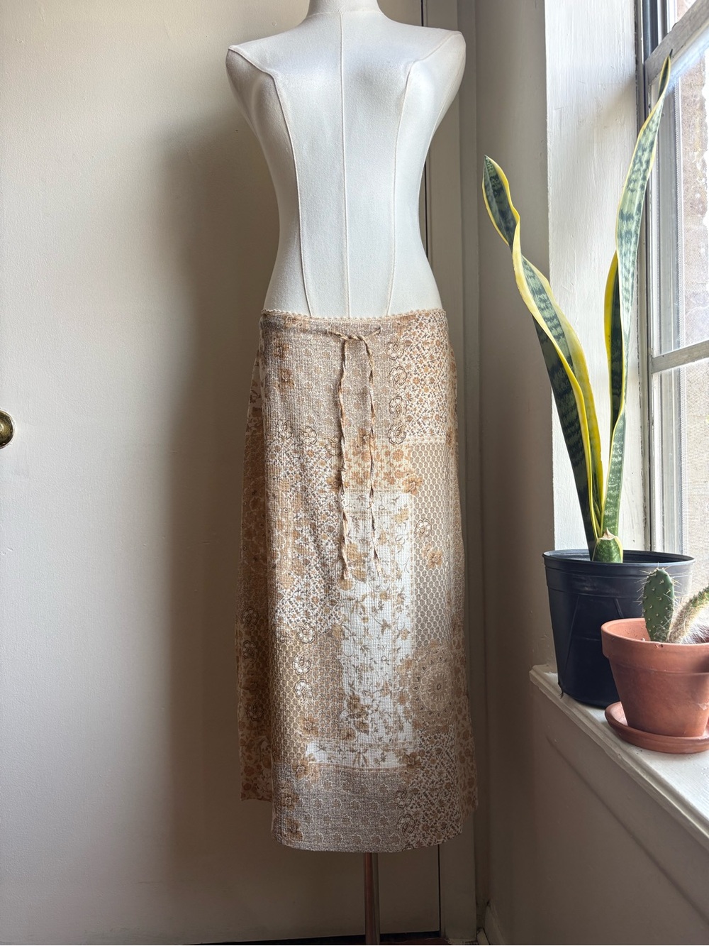 emma james floral cream patchwork midi skirt